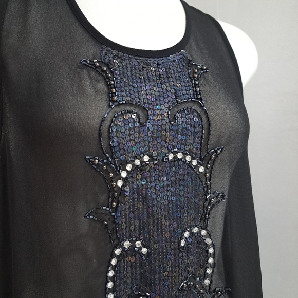 Temperance | Black sheer beaded sleevless shirt - Picture 3 of 9